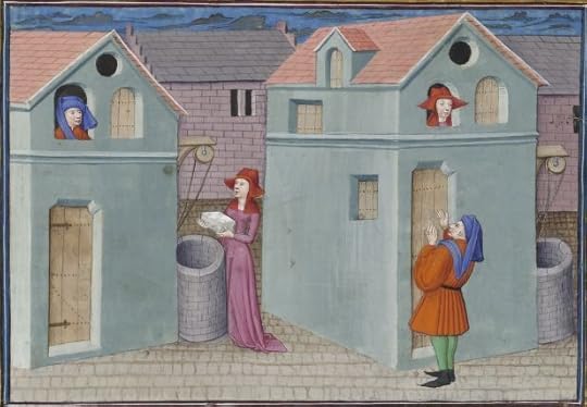 « Le livre appellé Decameron, autrement le prince Galeot surnommé, qui contient cent nouvelles racomptées en dix jours par sept femmes et trois jouvenceaulx, lequel livre ja pieça compila et escripvi Jehan Boccace de Celtald en langaige florentin, et qui nagueres a esté translaté premierement en latin et secondement en françois, a Paris, a l'ostel de noble, sage et honneste homme Bureau de Dampmartin, citoien de Paris, escuier conseillier de trés puissant et trés noble prince Charles, VI e de son nom, roy de France, par moy Laurent de Premierfait, famillier dudit Bureau, lesqueles deux translations, par trois ans faites, furent accomplies le quinziesme jour de juing l'an mil quatre cens et XIIII »