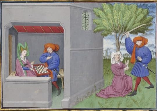 « Le livre appellé Decameron, autrement le prince Galeot surnommé, qui contient cent nouvelles racomptées en dix jours par sept femmes et trois jouvenceaulx, lequel livre ja pieça compila et escripvi Jehan Boccace de Celtald en langaige florentin, et qui nagueres a esté translaté premierement en latin et secondement en françois, a Paris, a l'ostel de noble, sage et honneste homme Bureau de Dampmartin, citoien de Paris, escuier conseillier de trés puissant et trés noble prince Charles, VI e de son nom, roy de France, par moy Laurent de Premierfait, famillier dudit Bureau, lesqueles deux translations, par trois ans faites, furent accomplies le quinziesme jour de juing l'an mil quatre cens et XIIII »