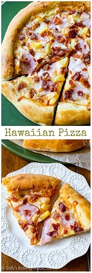 Hawaiian Pizza by sallysbakingaddiction.com. This crowd-pleasing recipe starts with my fluffy homemade pizza crust and is finished with a sprinkle of crisp bacon.