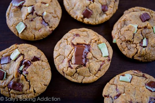 Chewy Mocha Mint Chocolate Chunk Cookies, plus the secrets to chewy and soft cookies! Recipe sallysbakingaddiction.com