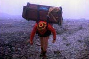 Highland Games athlete Kenny Campbell carries a church organ up Ben Nevis in 1971 (Photo: Paul Newman)