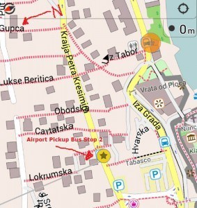 Map of Dubrovnik, Croatia, Airport pickup bus stop 3