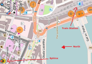 Map of Split Croatia, Bus Station to Sphinx