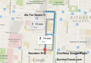 Bishkek, Kygyzstan Ala-Too Square to Accomodation