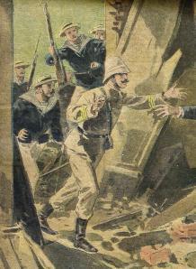 Detalle de la llegada del destacamento francés del coronel Trude a Pao-Ting-Fu. 