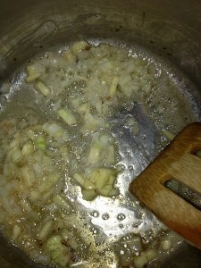 Butter Toasted Walnut Green Beans - saute the onion