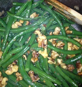 Butter Toasted Walnut Green Beans - top with walnuts