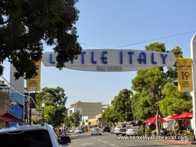 neon street sign in Little Italy, San Diego, California