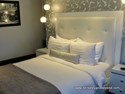 bed in La Pensione Hotel in Little Italy, San Diego, California