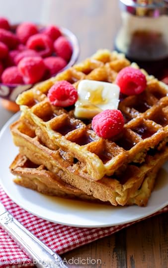 My Favorite Buttermilk Waffles are delightfully crisp on the outside and light as air on the inside. Recipe by sallysbakingaddiction.com