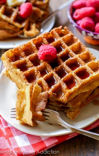 My Favorite Buttermilk Waffles are delightfully crisp on the outside and light as air on the inside. Recipe by sallysbakingaddiction.com