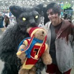 Tristan the Teddy Bear meets Cat Man Thing and a Zombie
