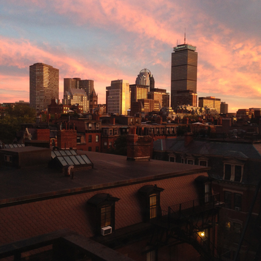 boston, back bay, sunset, twilight, night