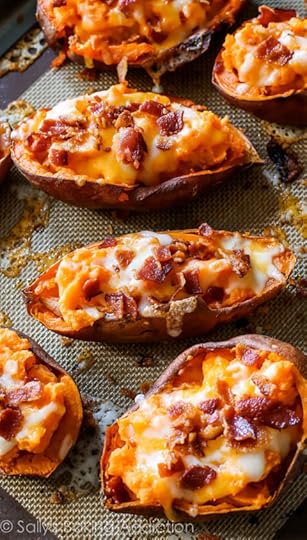 Enjoy a big plate of extra crispy, extra loaded sweet potato skins in no time! This game-time favorite is hard to resist.