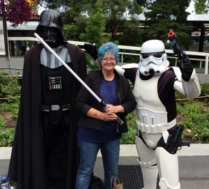 Photo of Cat Rambo with Dark Vader and stormtrooper