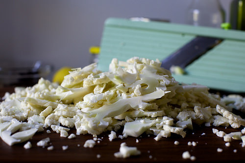 thinly sliced raw cauliflower