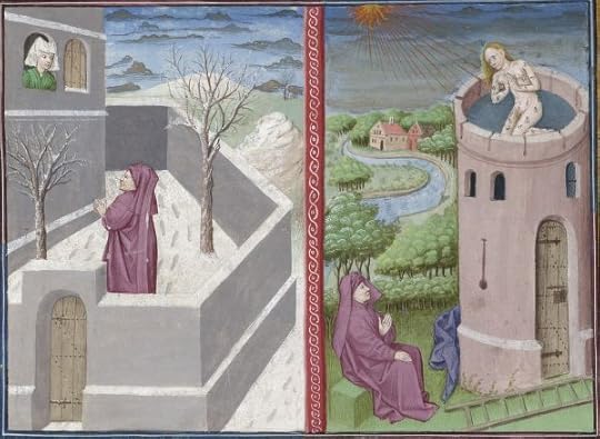 « Le livre appellé Decameron, autrement le prince Galeot surnommé, qui contient cent nouvelles racomptées en dix jours par sept femmes et trois jouvenceaulx, lequel livre ja pieça compila et escripvi Jehan Boccace de Celtald en langaige florentin, et qui nagueres a esté translaté premierement en latin et secondement en françois, a Paris, a l'ostel de noble, sage et honneste homme Bureau de Dampmartin, citoien de Paris, escuier conseillier de trés puissant et trés noble prince Charles, VI e de son nom, roy de France, par moy Laurent de Premierfait, famillier dudit Bureau, lesqueles deux translations, par trois ans faites, furent accomplies le quinziesme jour de juing l'an mil quatre cens et XIIII »