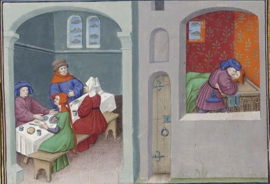 « Le livre appellé Decameron, autrement le prince Galeot surnommé, qui contient cent nouvelles racomptées en dix jours par sept femmes et trois jouvenceaulx, lequel livre ja pieça compila et escripvi Jehan Boccace de Celtald en langaige florentin, et qui nagueres a esté translaté premierement en latin et secondement en françois, a Paris, a l'ostel de noble, sage et honneste homme Bureau de Dampmartin, citoien de Paris, escuier conseillier de trés puissant et trés noble prince Charles, VI e de son nom, roy de France, par moy Laurent de Premierfait, famillier dudit Bureau, lesqueles deux translations, par trois ans faites, furent accomplies le quinziesme jour de juing l'an mil quatre cens et XIIII »