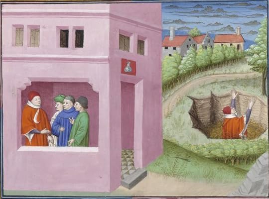 « Le livre appellé Decameron, autrement le prince Galeot surnommé, qui contient cent nouvelles racomptées en dix jours par sept femmes et trois jouvenceaulx, lequel livre ja pieça compila et escripvi Jehan Boccace de Celtald en langaige florentin, et qui nagueres a esté translaté premierement en latin et secondement en françois, a Paris, a l'ostel de noble, sage et honneste homme Bureau de Dampmartin, citoien de Paris, escuier conseillier de trés puissant et trés noble prince Charles, VI e de son nom, roy de France, par moy Laurent de Premierfait, famillier dudit Bureau, lesqueles deux translations, par trois ans faites, furent accomplies le quinziesme jour de juing l'an mil quatre cens et XIIII »