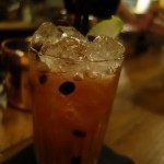 L'Alchimiste Bordeaux Wake & Bake (Tequila infused with pear, Campari infused with coffee, lime, agave syrup, bitter chocolate)