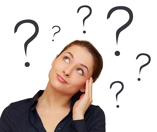 Thinking Woman With Question Marks Above The Head Isolated