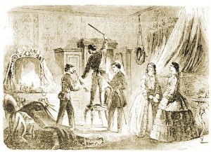 Harper's Weekly's 1861 version of Federal soldiers searching the home of rebellious Southern women for incriminating weapons and letters.