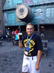 The author samples some liquid cereal in a nearly empty Diagon Alley