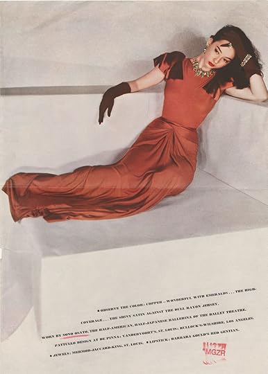 Sono Osato modeling a dress by Pattullo Modes, early 1940s. Dance Clipping Files, New York Public Library at Lincoln Center, Astor, Lenox, and Tilden Foundations.