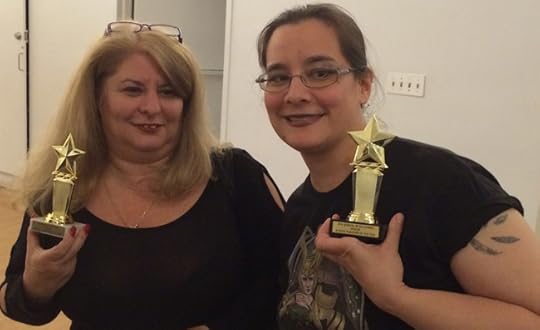Lori Perkins and Cecilia Tan, accepting the co-awards for Riverdale Avenue Books and Circlet Press: Bisexual Book Publishers of the Year
