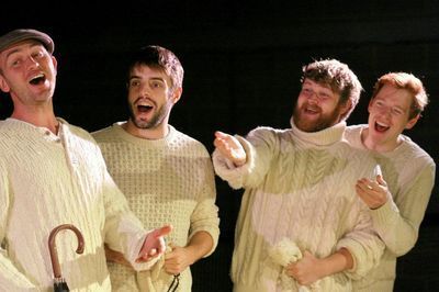 The Woman in the Moon Shepherds (L-R Joel Davey, Rhys Bevan, James Askill and Robert Heard) Photo by Robert Piwko. Copyright The Rose Theatre Trust