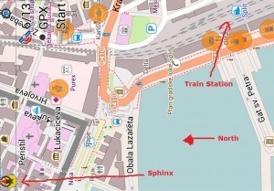 Map of Split Croatia, Bus Station to Sphinx
