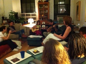 Birthday girl being serenaded by the Twinings