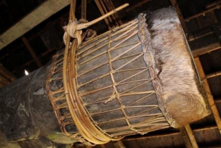 This giant tribal drum was tied to the ceiling and brought down during the clan's ceremonies and festivals. Photo © Ia Uaro