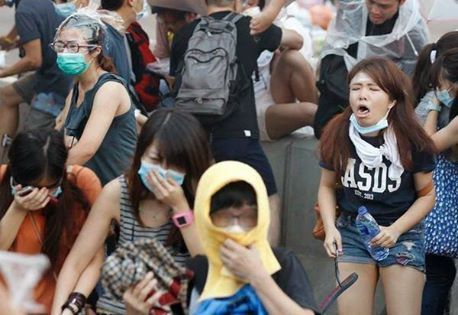 Occupy Hong Kong protestors -suffer the effect of tear gas