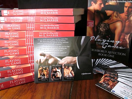 Copies of Playing the Game (Neighborly Affection #1) in print, magnets with Henry adjusting his shirt cuffs, and my first-ever business cards: Yup, I'm all set.