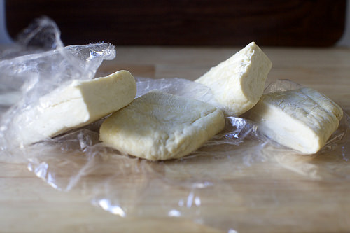 chilled dough, quartered