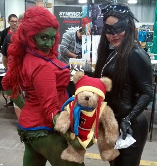 Tristan the Teddy Bear meets Poison Ivy & Catwoman Cosplayers