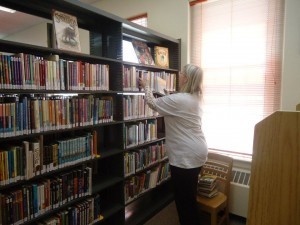 volunteering at Treat Library, Livermore Falls, in 2012
