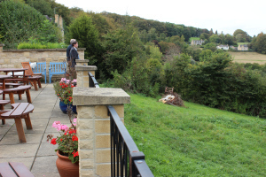 Admiring the view from the terrace outside the Edgemoor Inn (photo credit Abigail Robinson)