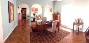 Christina Adams' writing space and partner desk. Photo courtesy of Christina Adams.