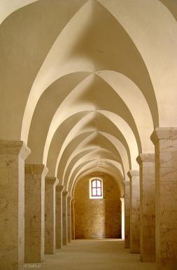 The hallways of the Great Mosque of Aleppo.