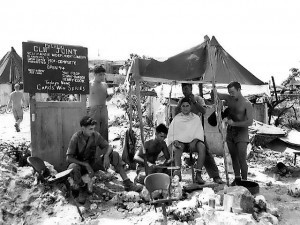 Barber shop set up by a Marine on Peleliu, Palau Islands, 11 October 1944 (US Marine Corps)