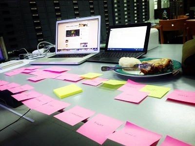 Some of the Post-Its Luke used to build his plot summary