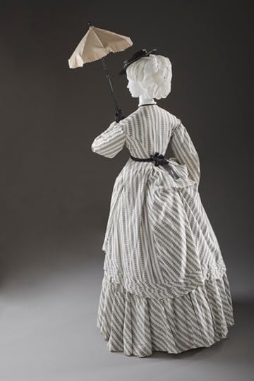  Example B: Seaside ensemble in cotton, circa 1870 (Courtesy LACMA). Note the soft bustle at the back of the skirt that holds the dress away from the hips.
