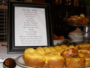Tavern style menu with dishes named after characters in the book.