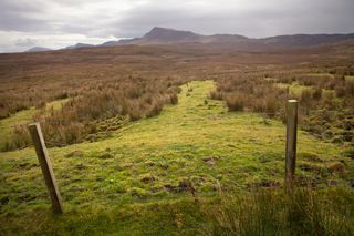 View from Brogig to Dun Dubh Mountain in Trotternish. Isle of Skye. Scotland