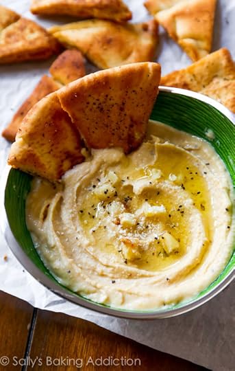 Roasted Garlic Parmesan Hummus Recipe - smooth as silk and served up with homemade pita chips