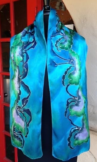 Gutta silver outline blue scarf with trees