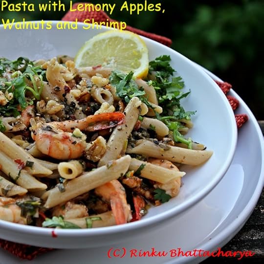 Pasta with Lemony Apples, Walnuts and Shrimp