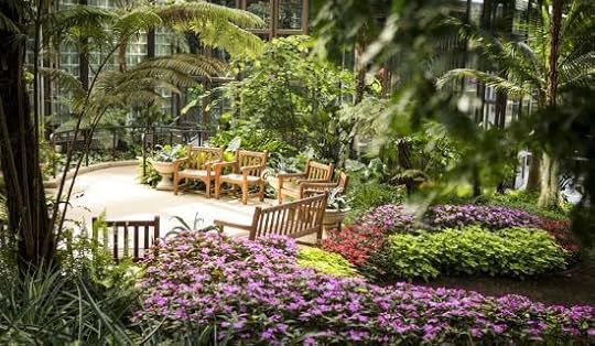 The Sibley Center is a hug open air glass walled greenhouse with several conservatories to show off the beautiful plants. Here is a nice place to sit down awhile and relax.
